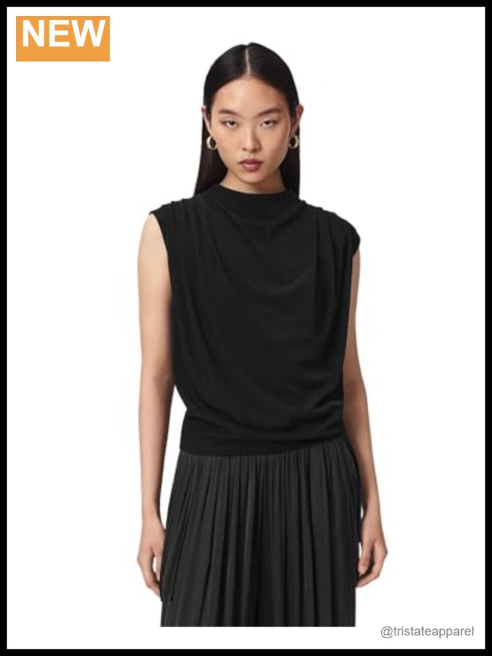 AllSaints Style Women's Solid Polyester Short Sleeve Round Neck Tee Top